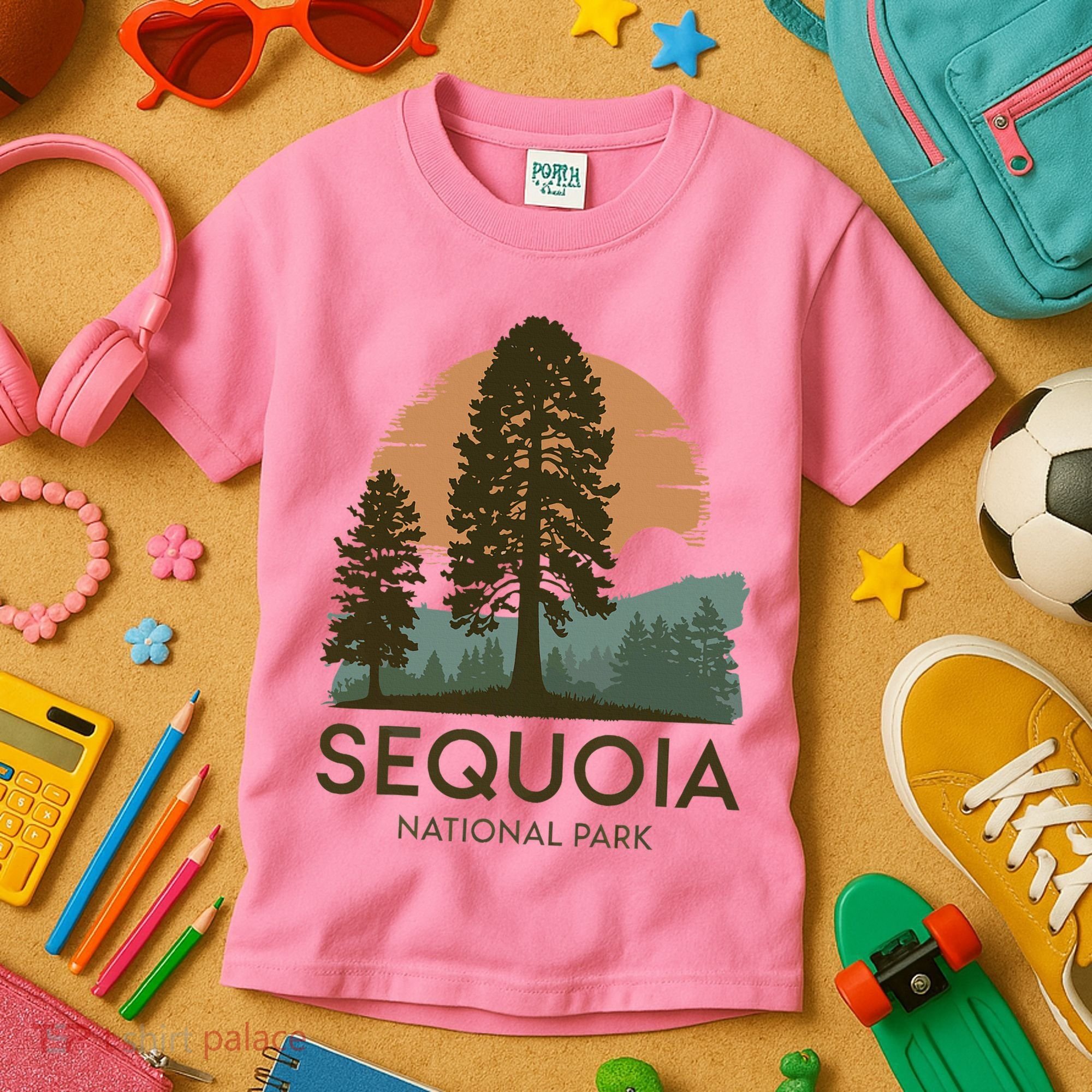 Retro Sequoia National Park Novelty Vacation Tree Minimalist Kids T-Shirt