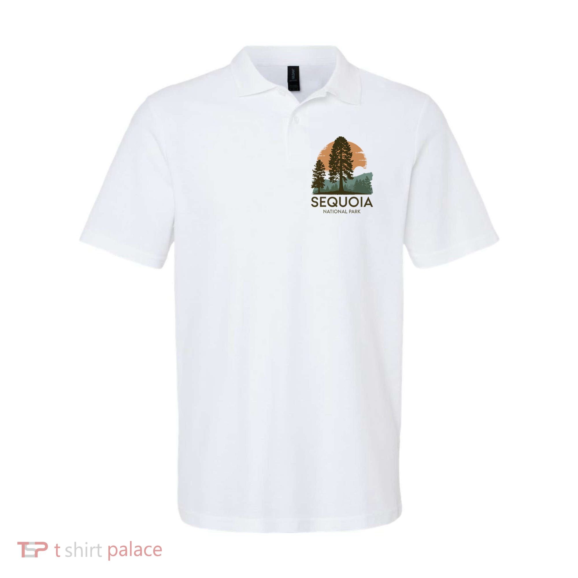 Retro Sequoia National Park Novelty Vacation Tree Minimalist Polo