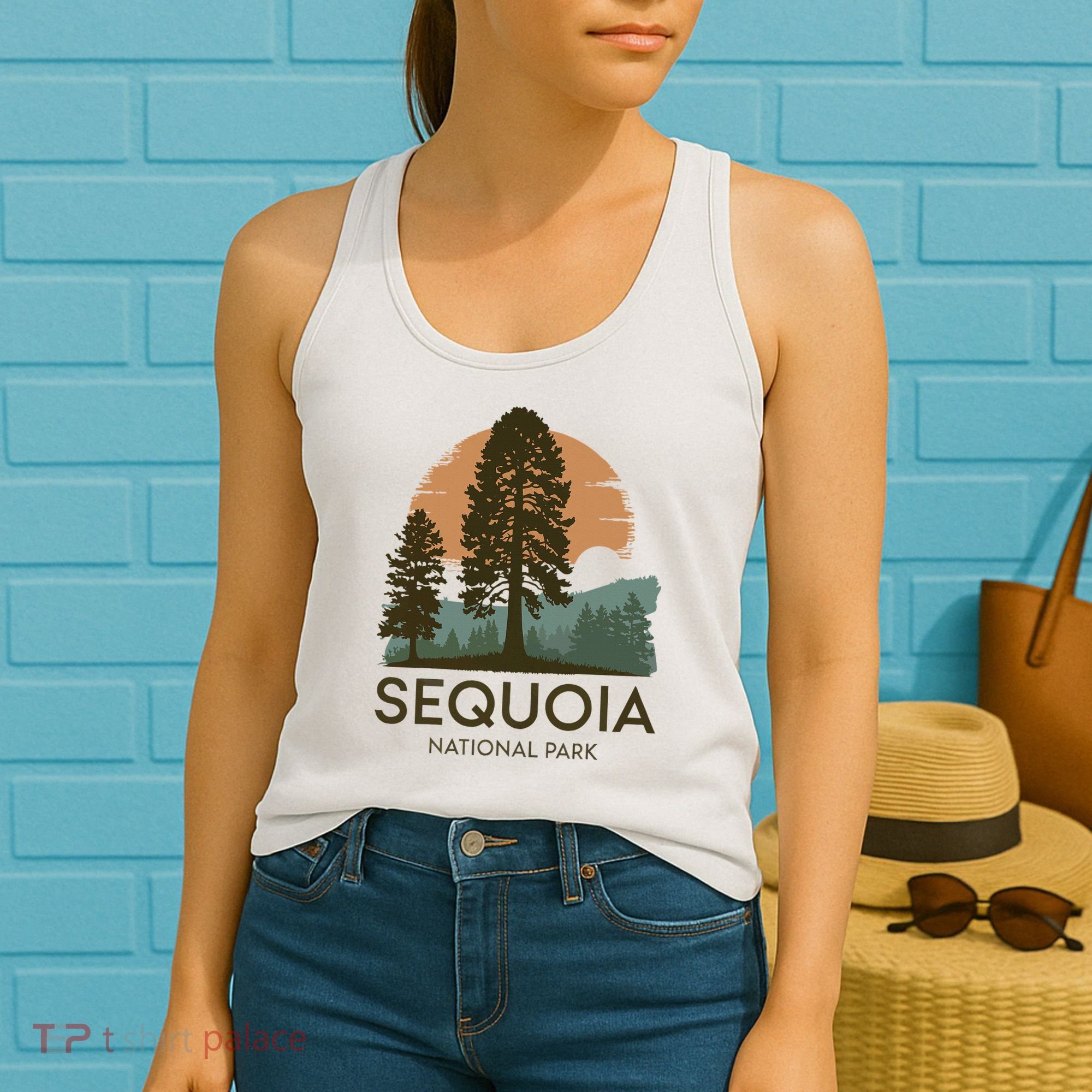 Retro Sequoia National Park Novelty Vacation Tree Minimalist Women's Tank Top