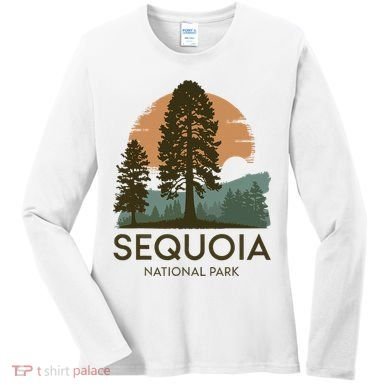 Retro Sequoia National Park Novelty Vacation Tree Minimalist Women's Long Sleeve Shirt