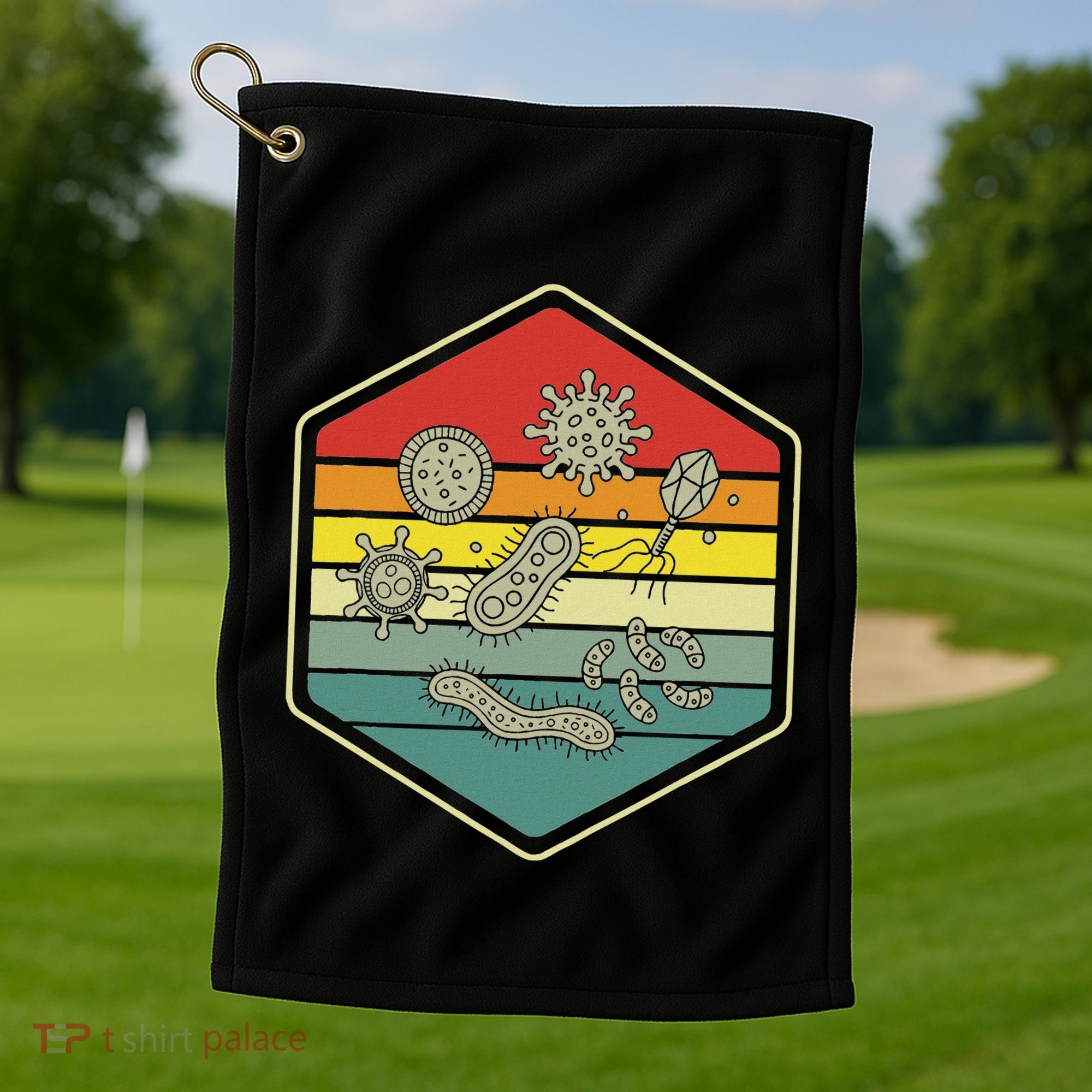 Retro Science Nerd Gift Microbiology Bacteria Biology Golf Towel
