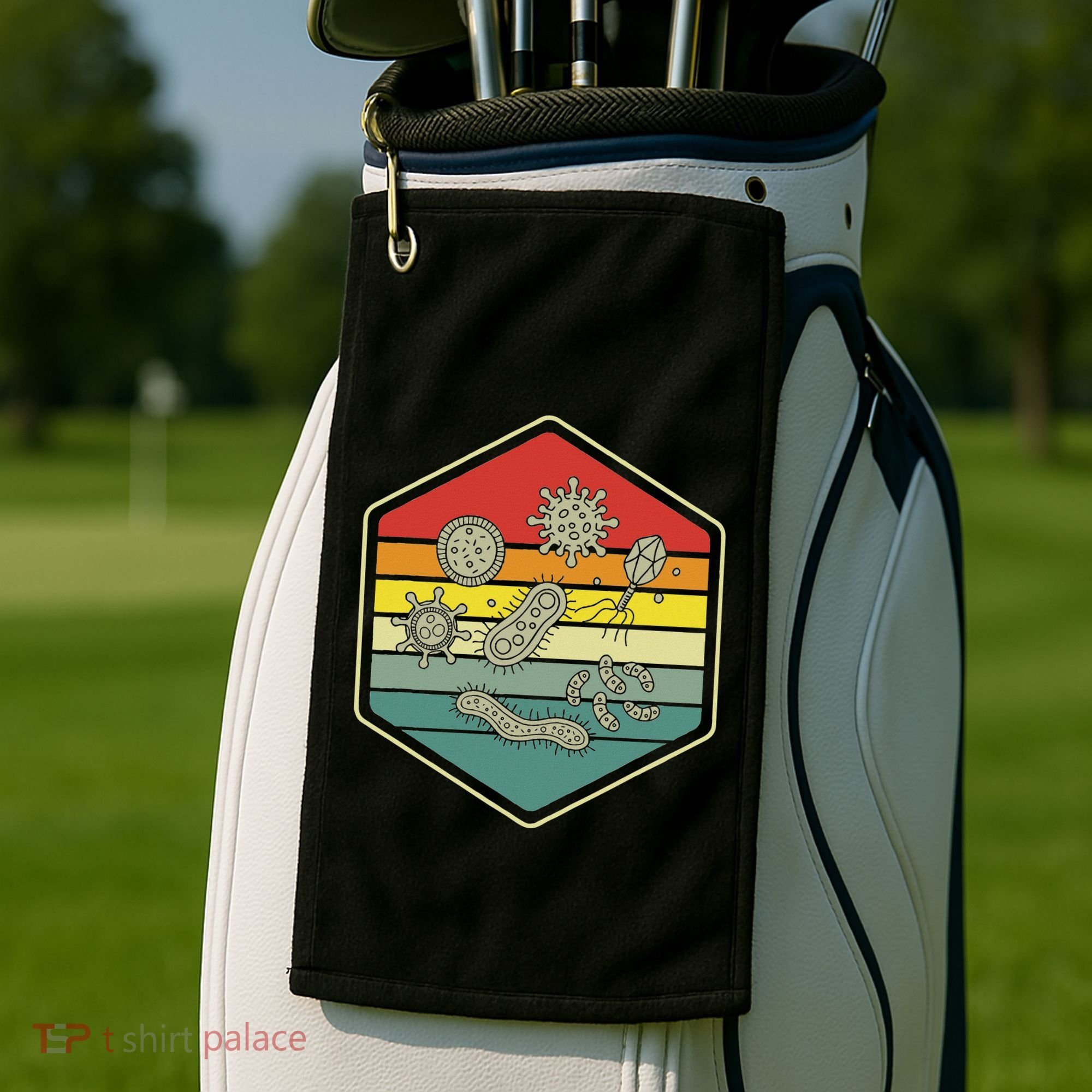 Retro Science Nerd Gift Microbiology Bacteria Biology Golf Towel