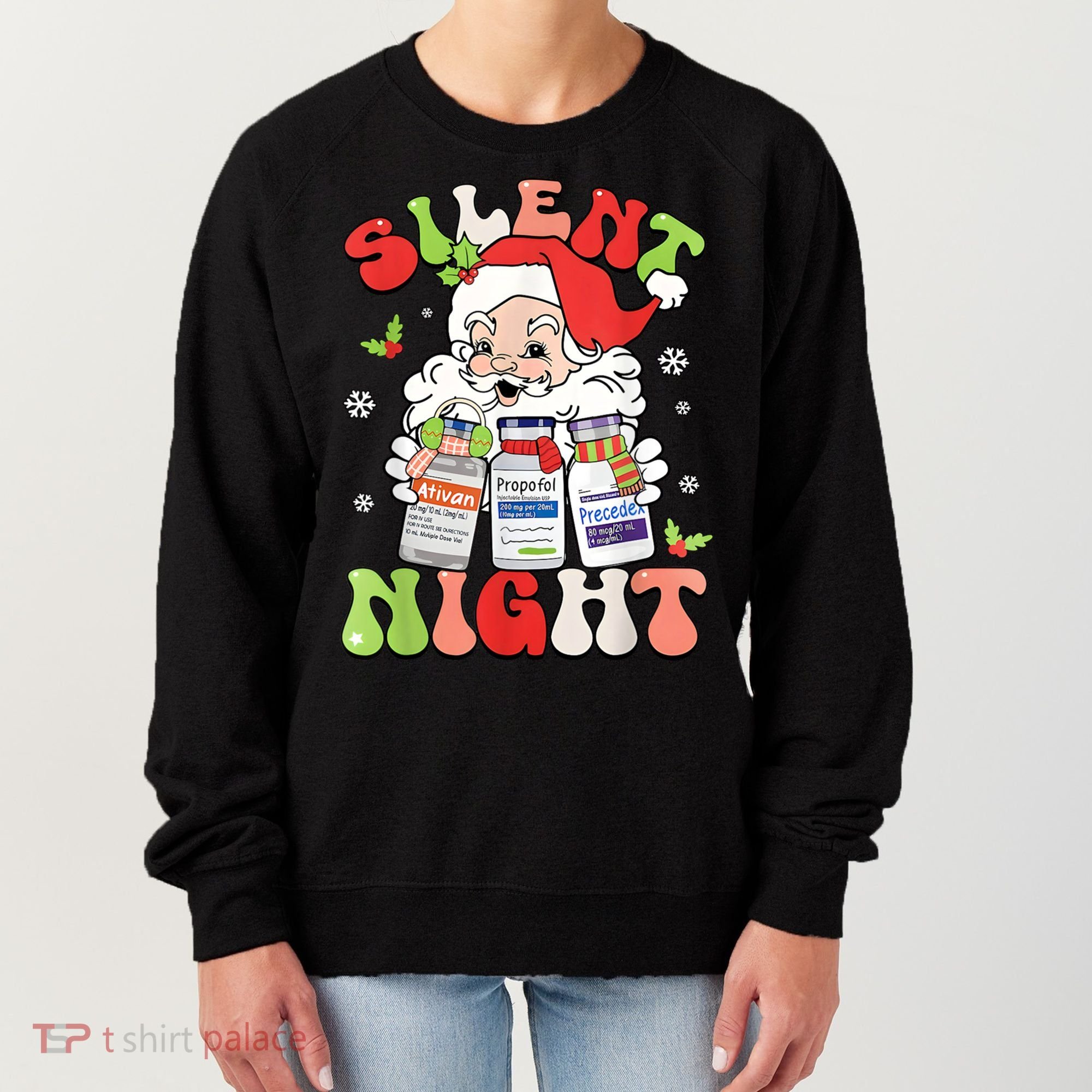 Retro Silent Night Icu Nurse Christmas Intensive Care Unit Women's Sweatshirt