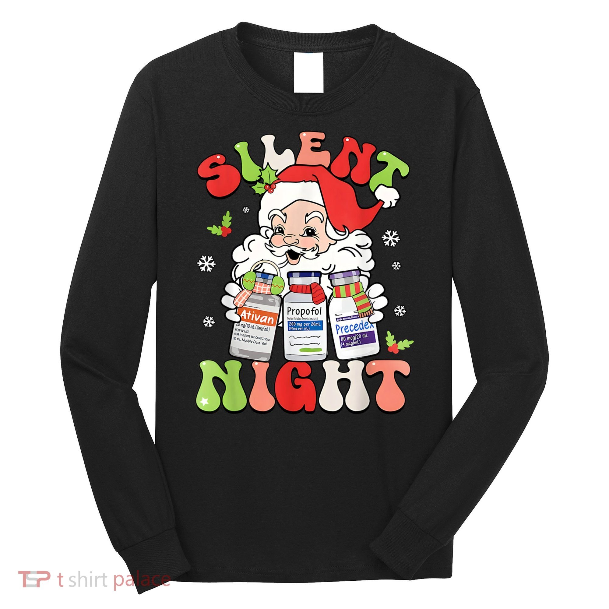 Retro Silent Night Icu Nurse Christmas Intensive Care Unit Long Sleeve Shirt