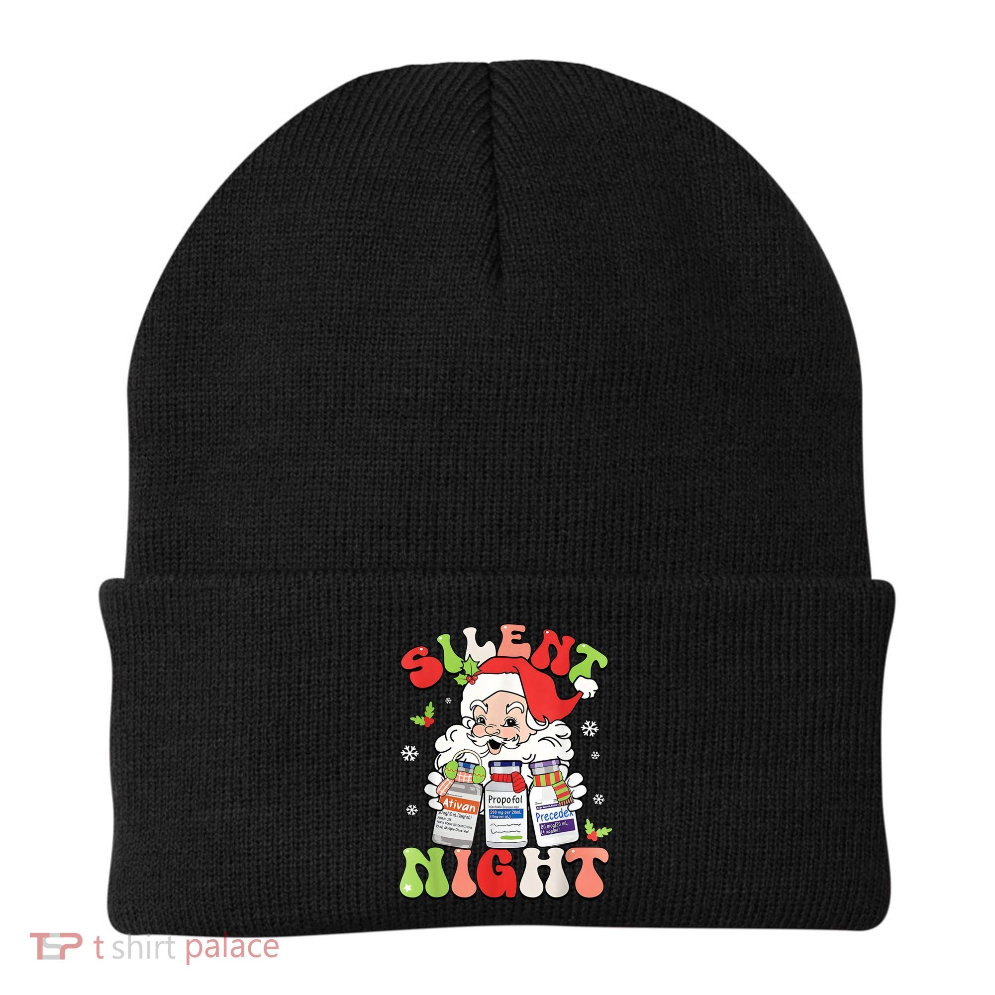 Retro Silent Night Icu Nurse Christmas Intensive Care Unit Beanie