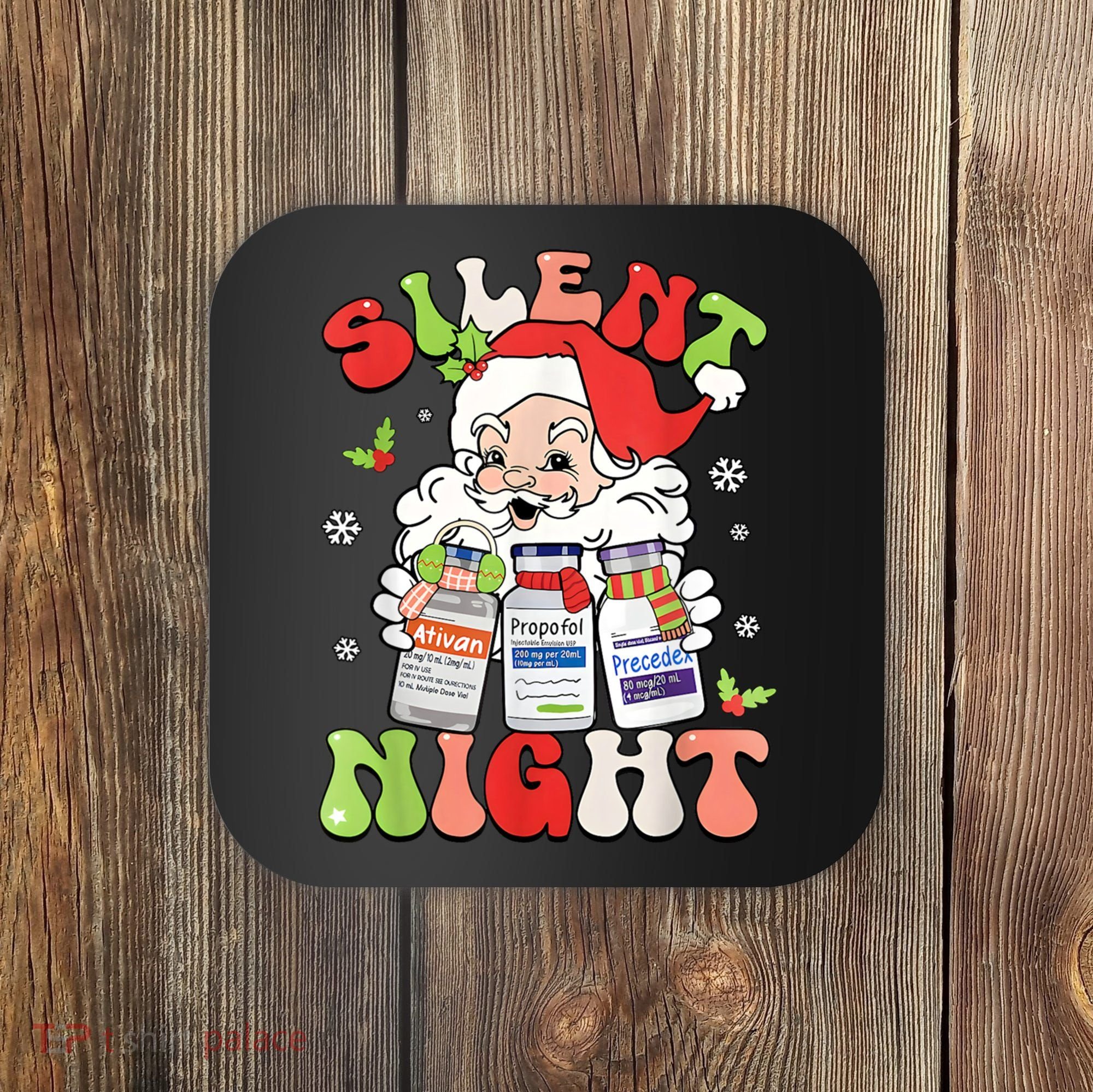 Retro Silent Night Icu Nurse Christmas Intensive Care Unit Coaster