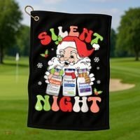 Retro Silent Night Icu Nurse Christmas Intensive Care Unit Golf Towel thumb 1