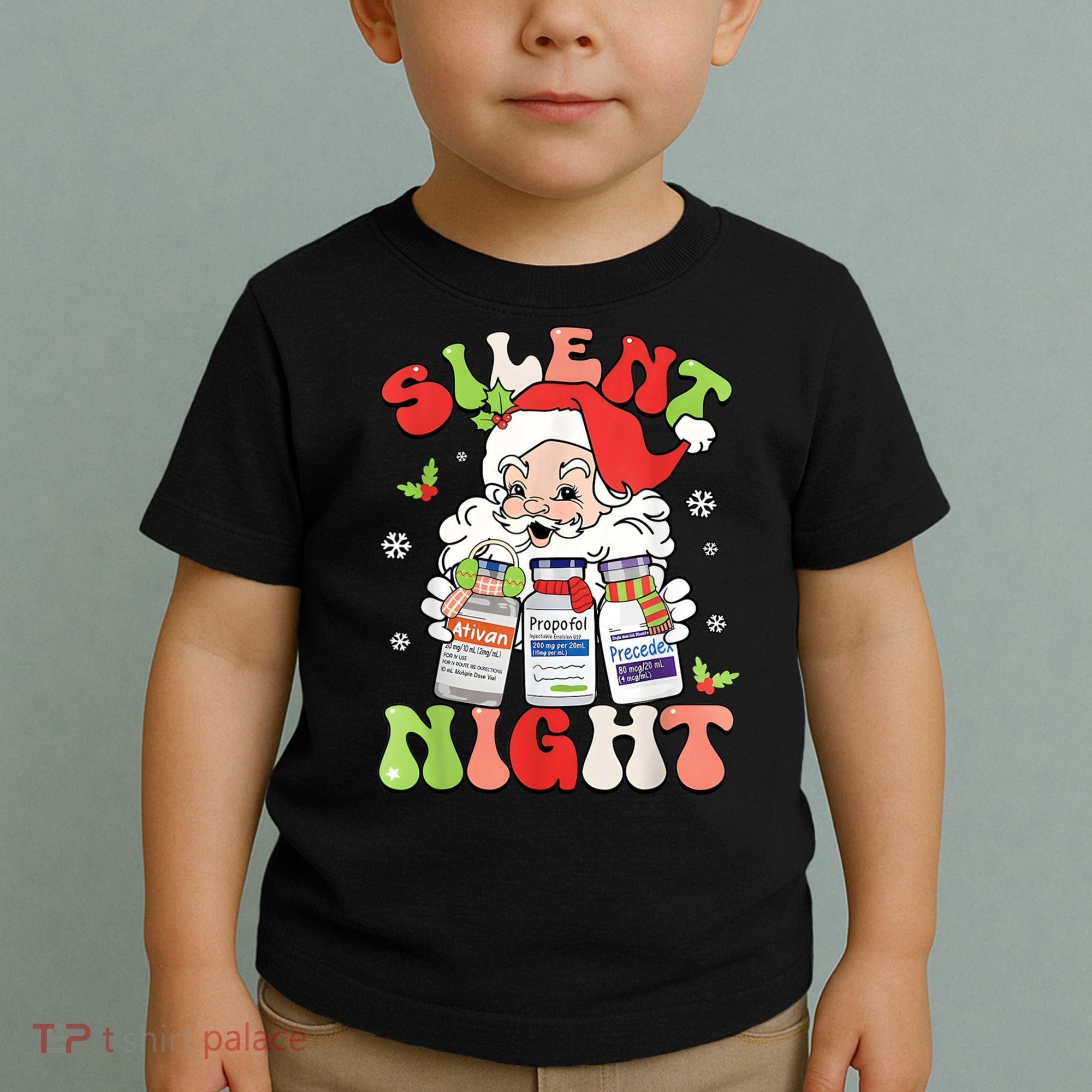 Retro Silent Night Icu Nurse Christmas Intensive Care Unit Toddler T-Shirt