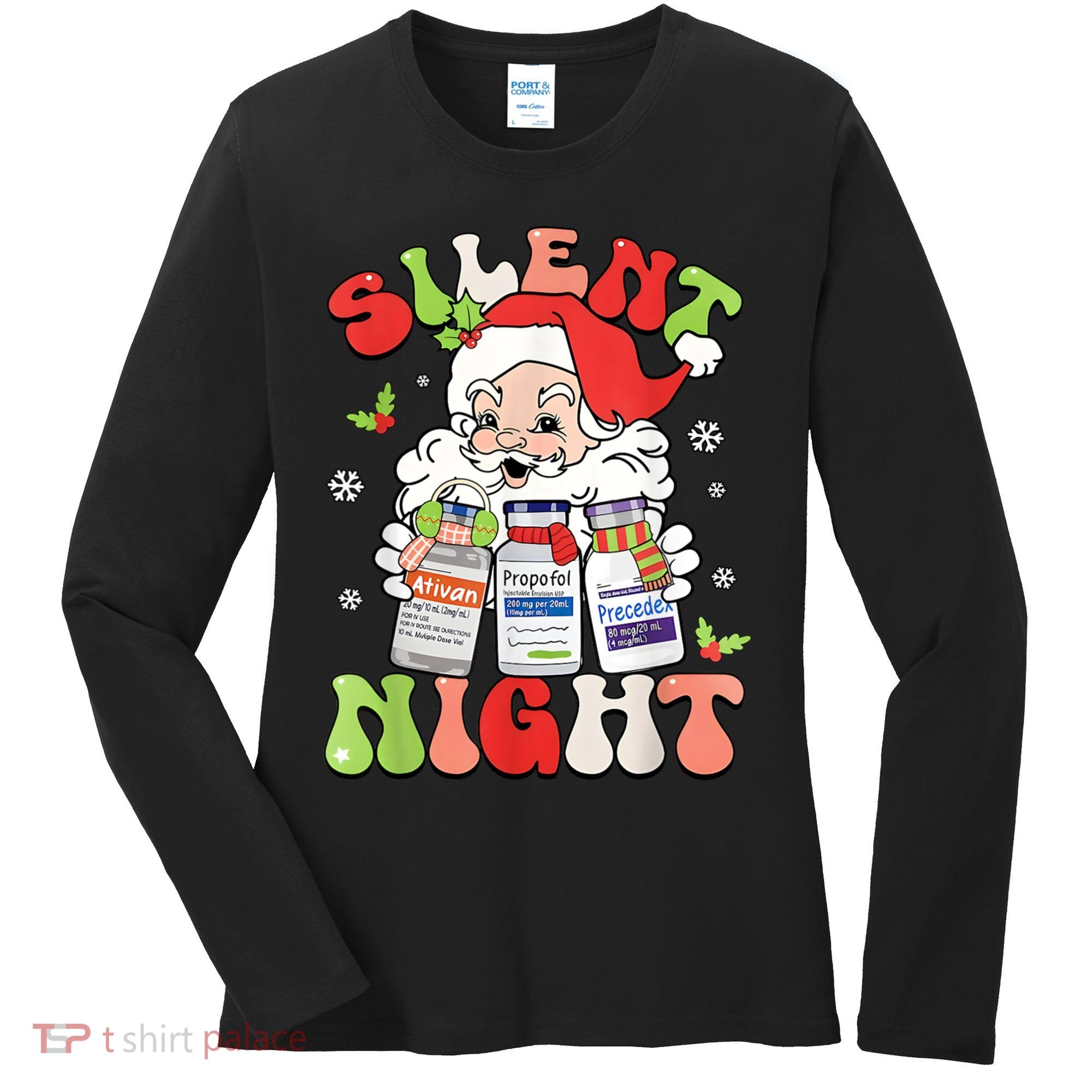Retro Silent Night Icu Nurse Christmas Intensive Care Unit Women's Long Sleeve Shirt