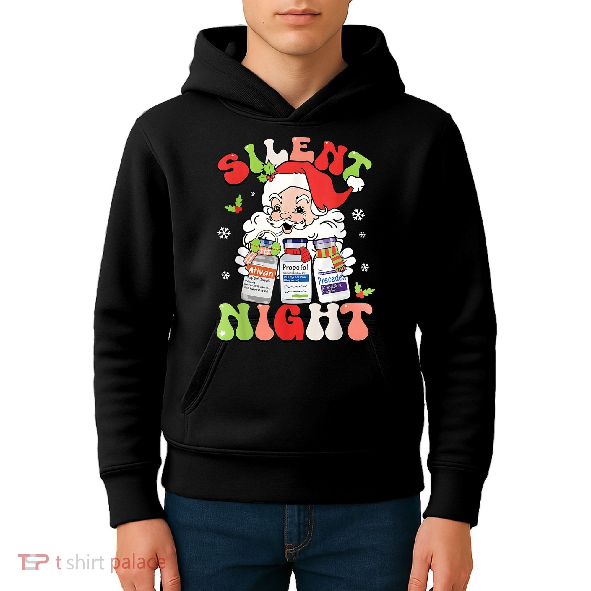 Retro Silent Night Icu Nurse Christmas Intensive Care Unit Kids Hoodie