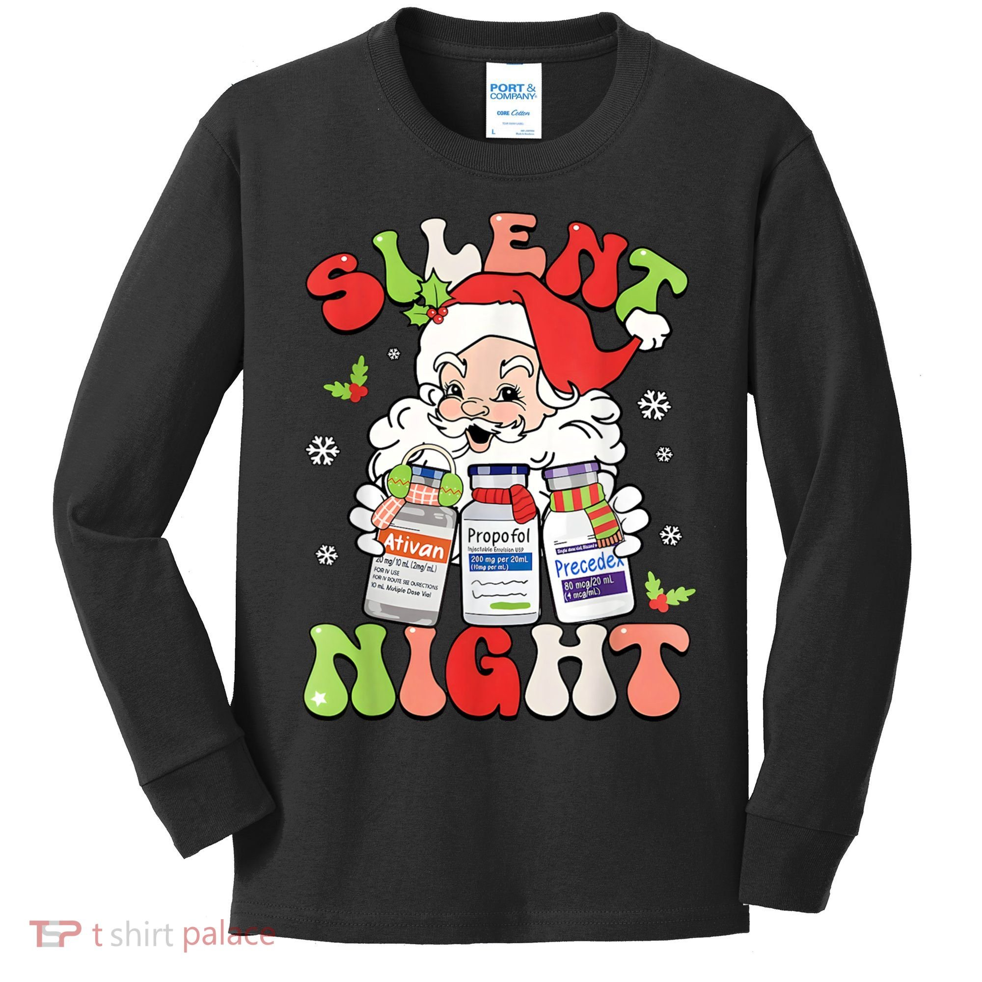 Retro Silent Night Icu Nurse Christmas Intensive Care Unit Kids Long Sleeve Shirt