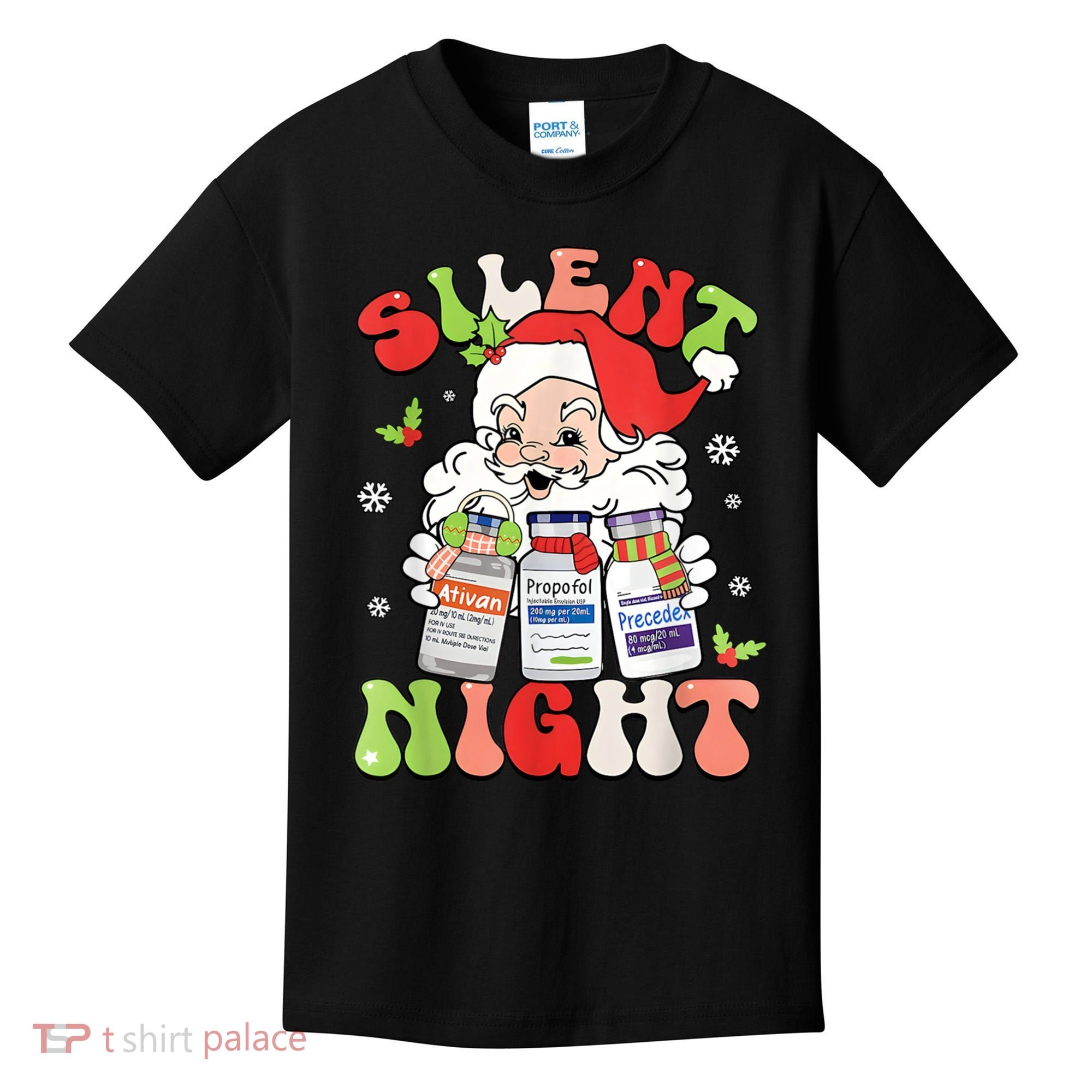 Retro Silent Night Icu Nurse Christmas Intensive Care Unit Kids T-Shirt