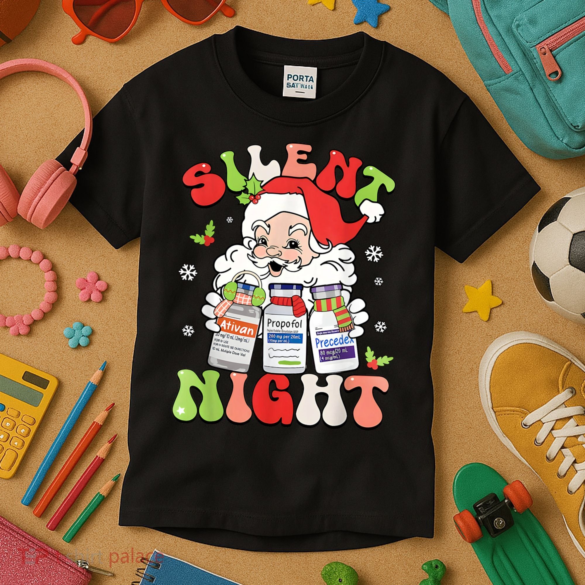 Retro Silent Night Icu Nurse Christmas Intensive Care Unit Kids T-Shirt
