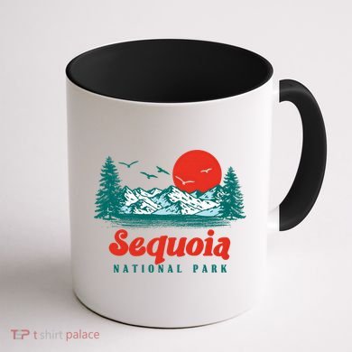 Retro Sequoia National Park Mountain Trees And Sun Graphic Gift Coffee Mug back