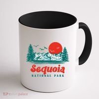 Retro Sequoia National Park Mountain Trees And Sun Graphic Gift Coffee Mug thumb 1