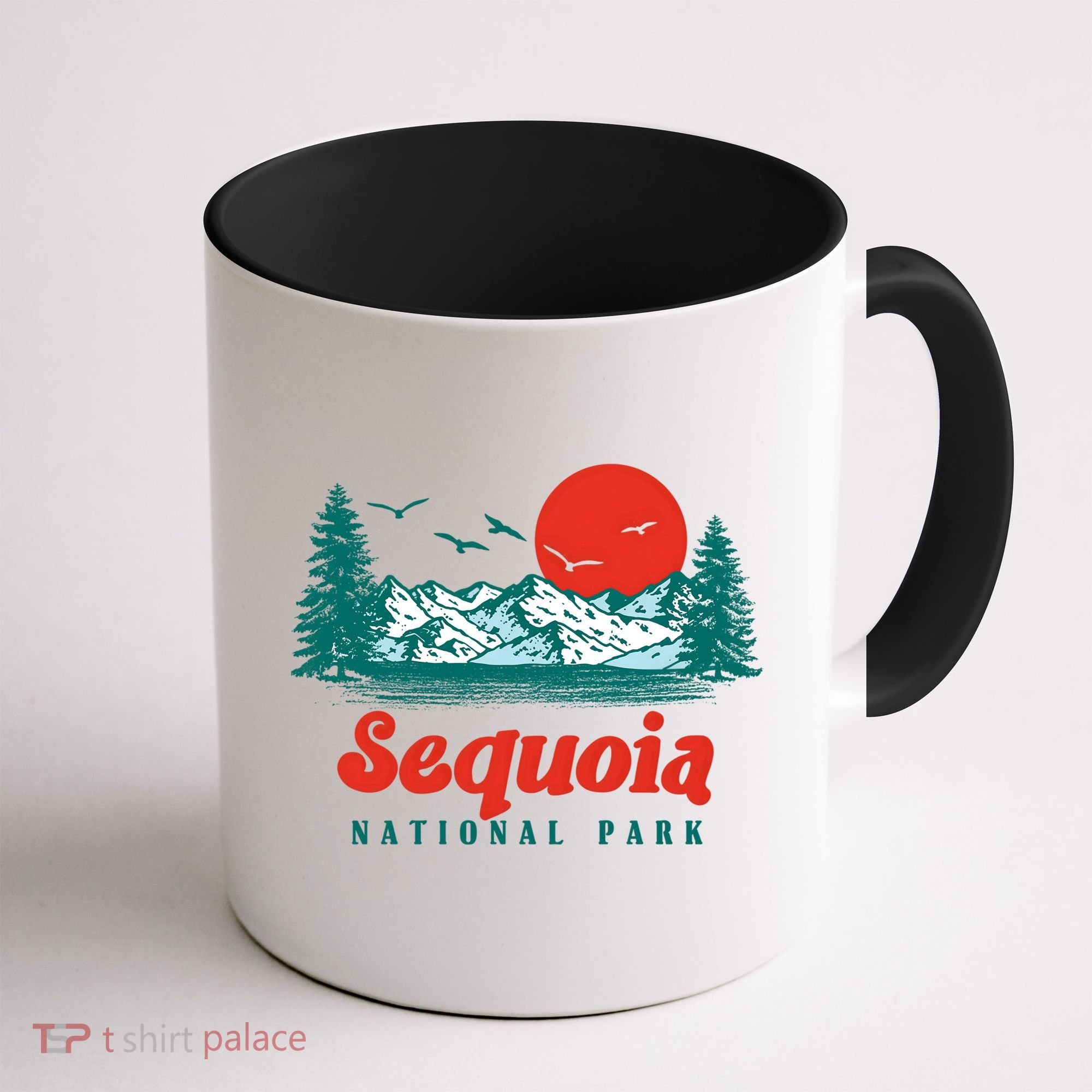 Retro Sequoia National Park Mountain Trees And Sun Graphic Gift Coffee Mug