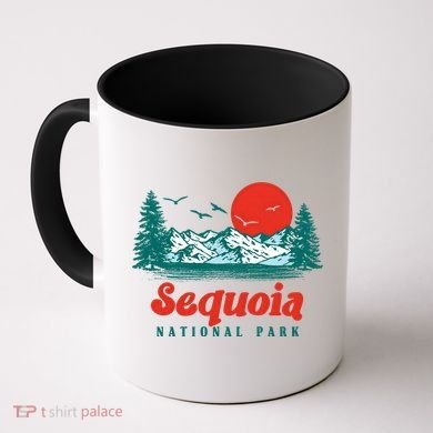 Retro Sequoia National Park Mountain Trees And Sun Graphic Gift Coffee Mug