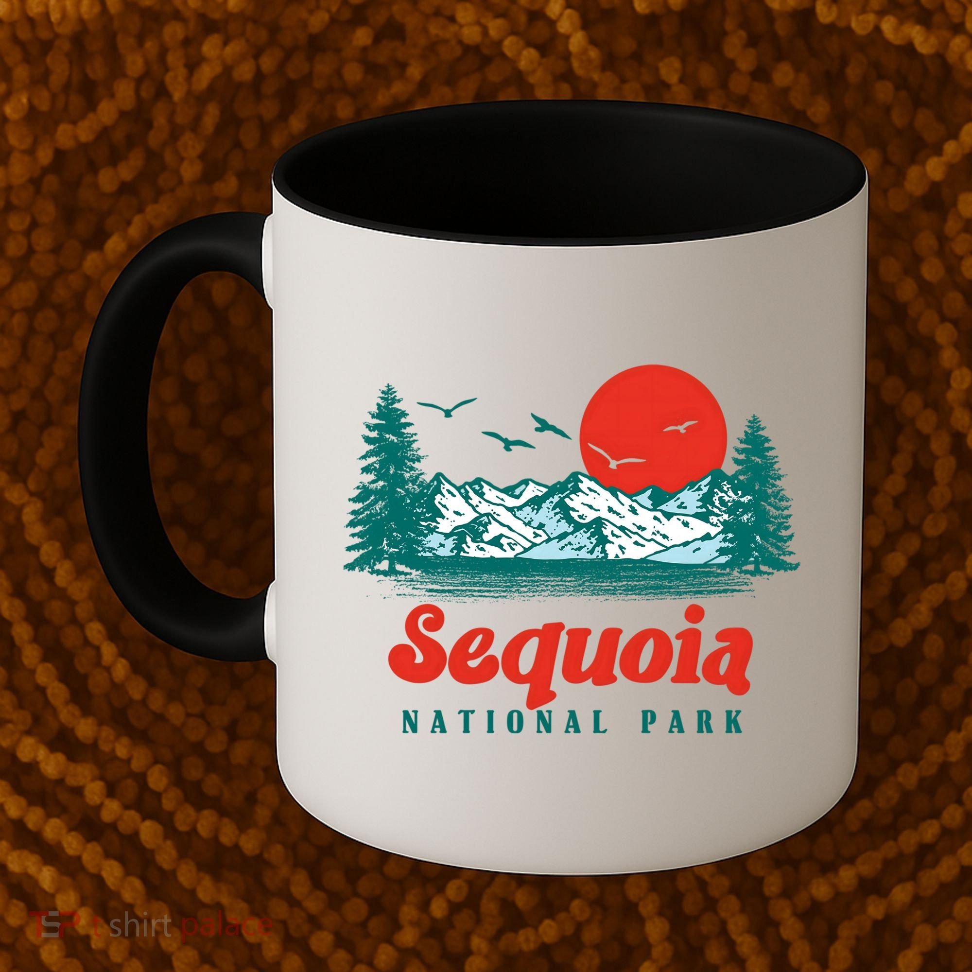 Retro Sequoia National Park Mountain Trees And Sun Graphic Gift Coffee Mug