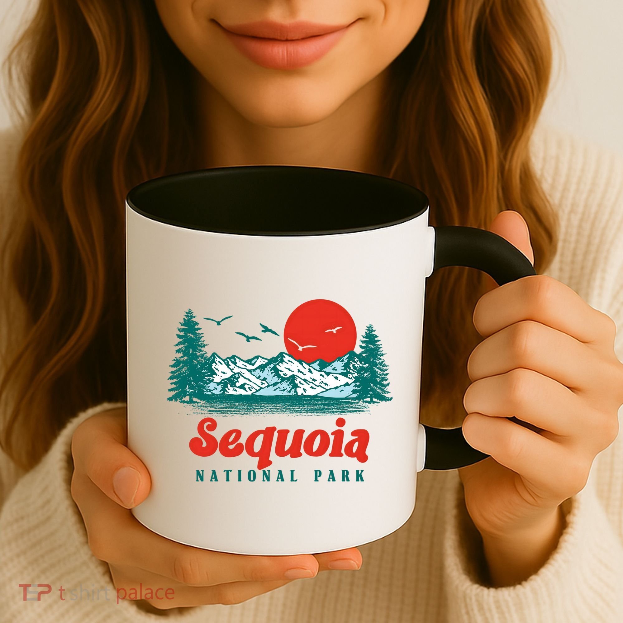 Retro Sequoia National Park Mountain Trees And Sun Graphic Gift Coffee Mug