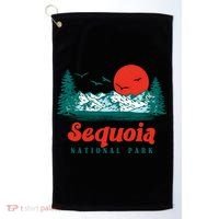 Retro Sequoia National Park Mountain Trees And Sun Graphic Gift Golf Towel thumb 0
