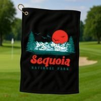 Retro Sequoia National Park Mountain Trees And Sun Graphic Gift Golf Towel thumb 1