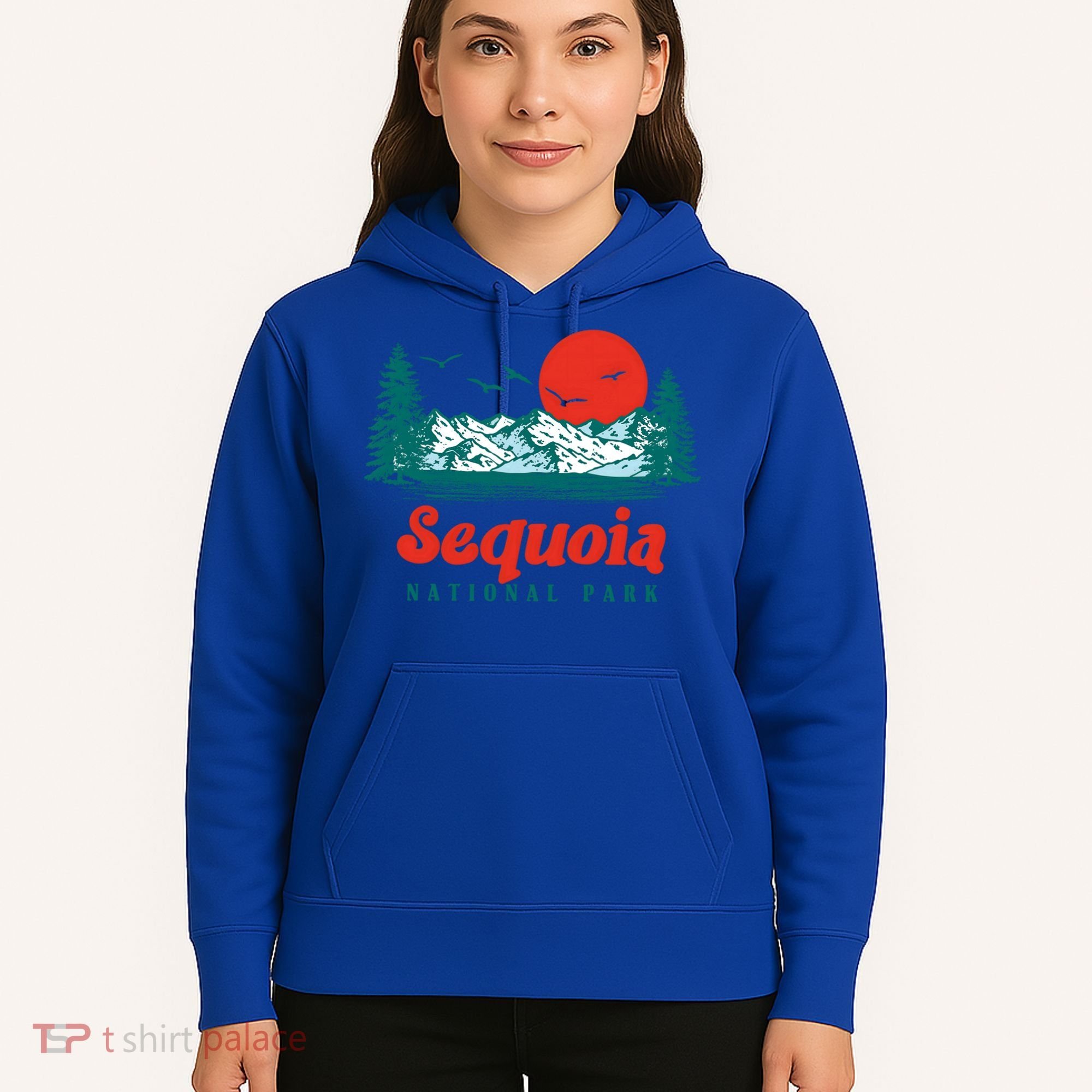 Retro Sequoia National Park Mountain Trees And Sun Graphic Gift Hoodie