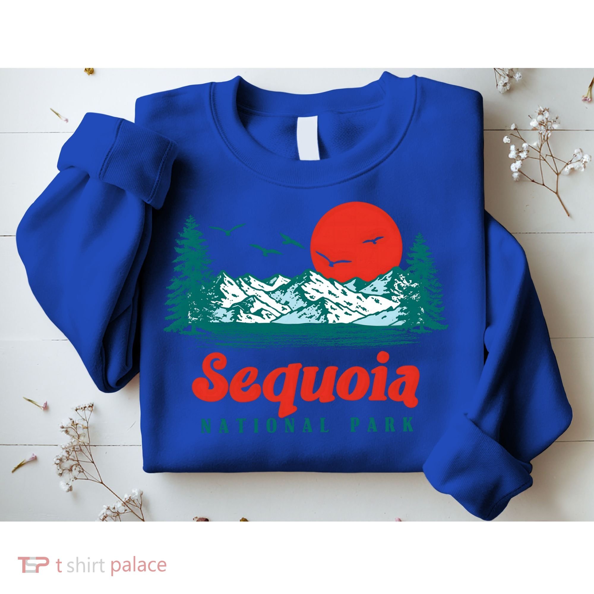 Retro Sequoia National Park Mountain Trees And Sun Graphic Gift Sweatshirt