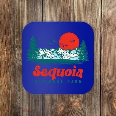 Retro Sequoia National Park Mountain Trees And Sun Graphic Gift Coaster