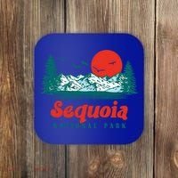 Retro Sequoia National Park Mountain Trees And Sun Graphic Gift Coaster thumb 0