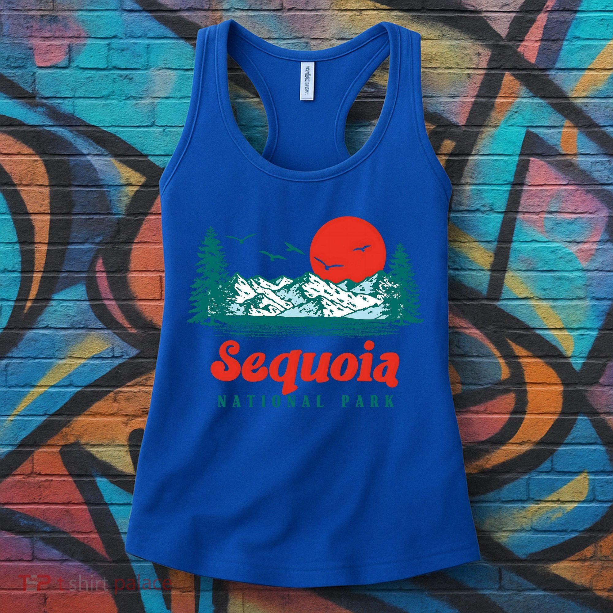 Retro Sequoia National Park Mountain Trees And Sun Graphic Gift Women's Tank Top