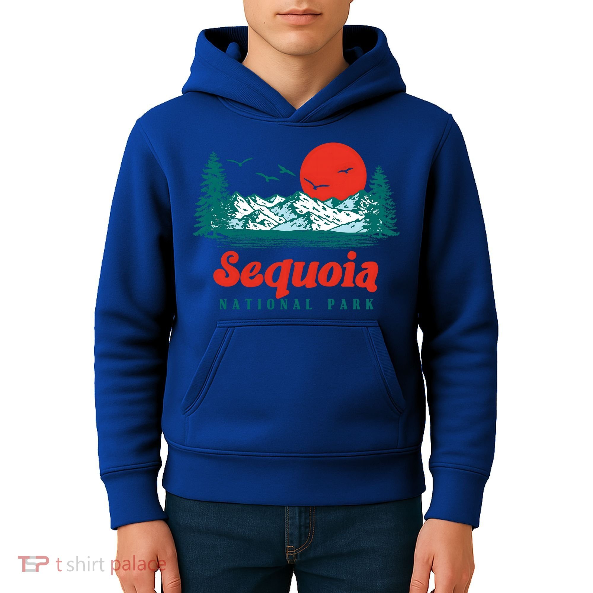 Retro Sequoia National Park Mountain Trees And Sun Graphic Gift Kids Hoodie