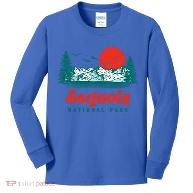 Retro Sequoia National Park Mountain Trees And Sun Graphic Gift Kids Long Sleeve Shirt