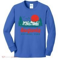 Retro Sequoia National Park Mountain Trees And Sun Graphic Gift Kids Long Sleeve Shirt thumb 0