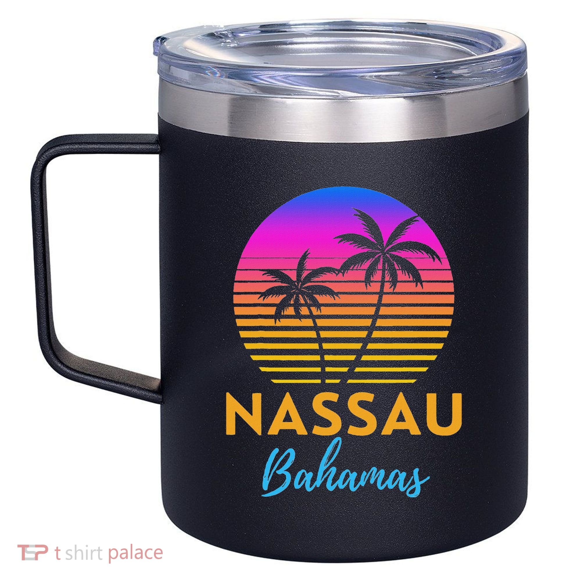 Retro Sunset Nassau Bahamas Beach Trip Vacation Summer Group 12oz Stainless Steel Coffee Mug