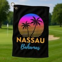 Retro Sunset Nassau Bahamas Beach Trip Vacation Summer Group Golf Towel thumb 1