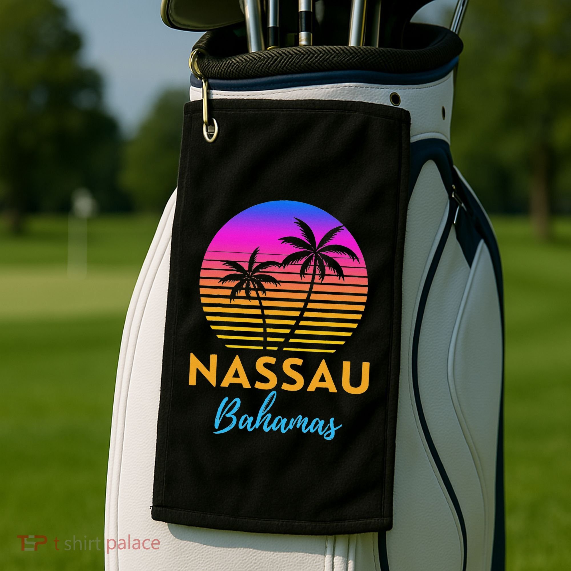 Retro Sunset Nassau Bahamas Beach Trip Vacation Summer Group Golf Towel