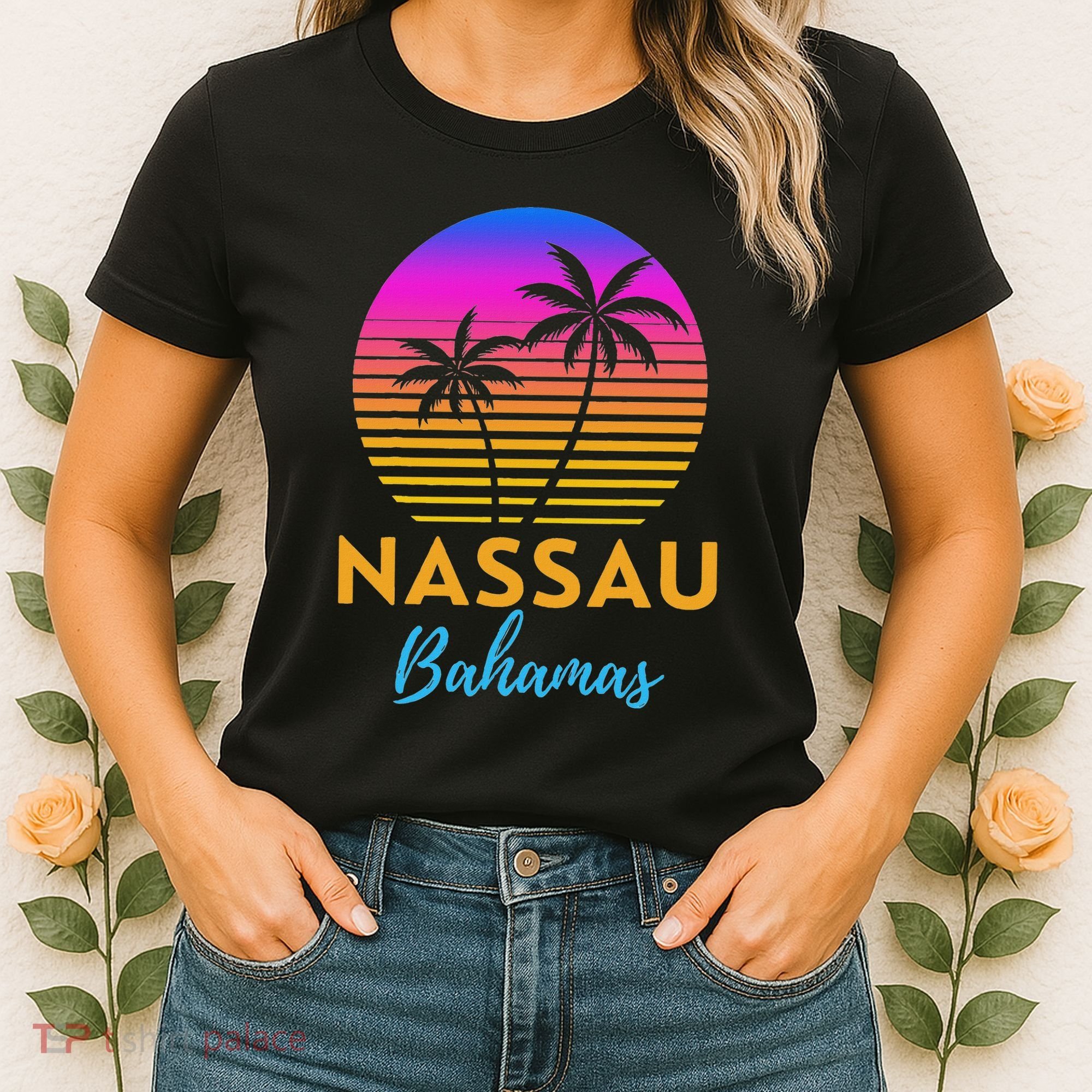 Retro Sunset Nassau Bahamas Beach Trip Vacation Summer Group Women's T-Shirt