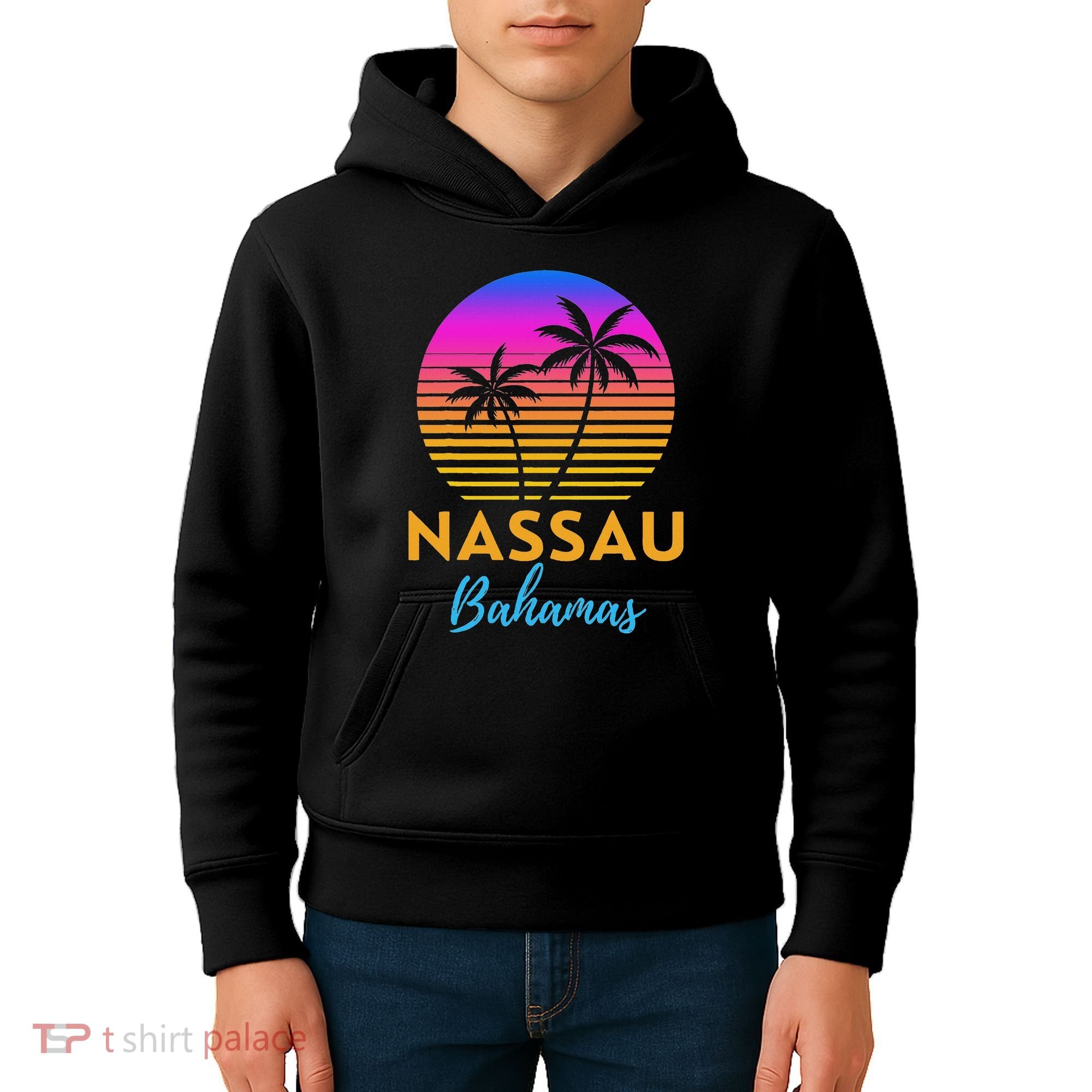 Retro Sunset Nassau Bahamas Beach Trip Vacation Summer Group Kids Hoodie