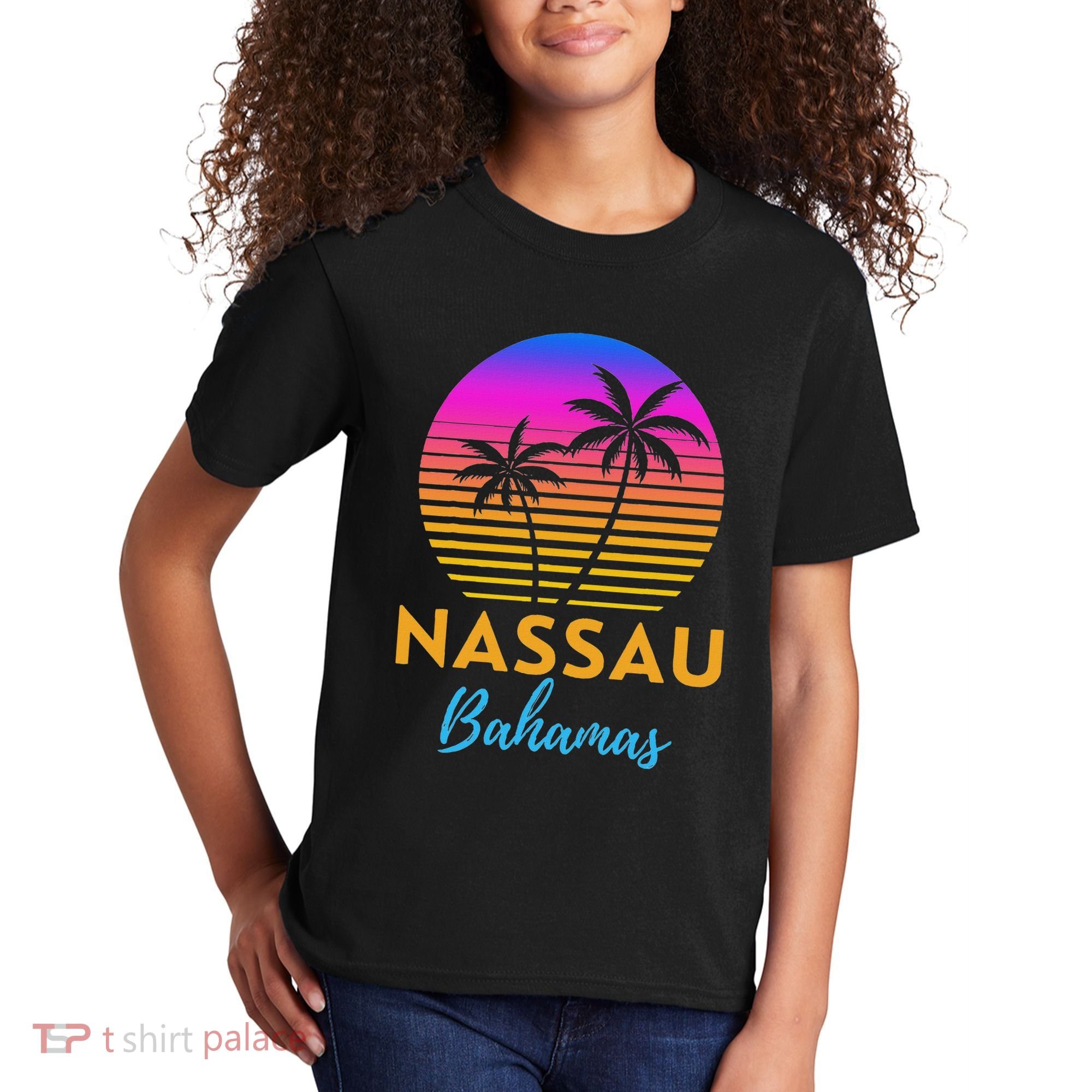 Retro Sunset Nassau Bahamas Beach Trip Vacation Summer Group Kids T-Shirt