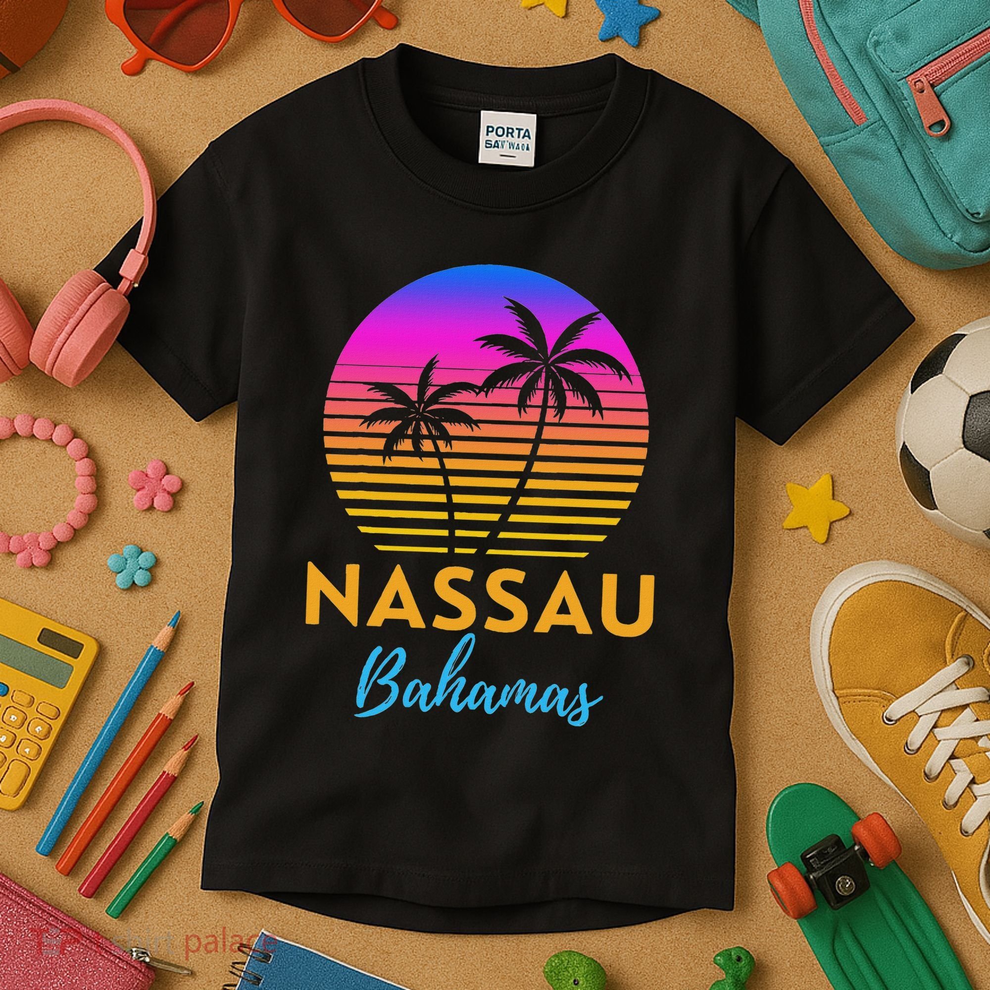 Retro Sunset Nassau Bahamas Beach Trip Vacation Summer Group Kids T-Shirt