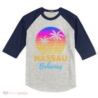 Retro Sunset Nassau Bahamas Beach Trip Vacation Summer Group Kids Colorblock Raglan Jersey thumb 0