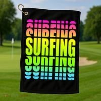 Retro Surfing Neon Golf Towel thumb 1