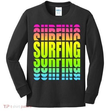 Retro Surfing Neon Kids Long Sleeve Shirt
