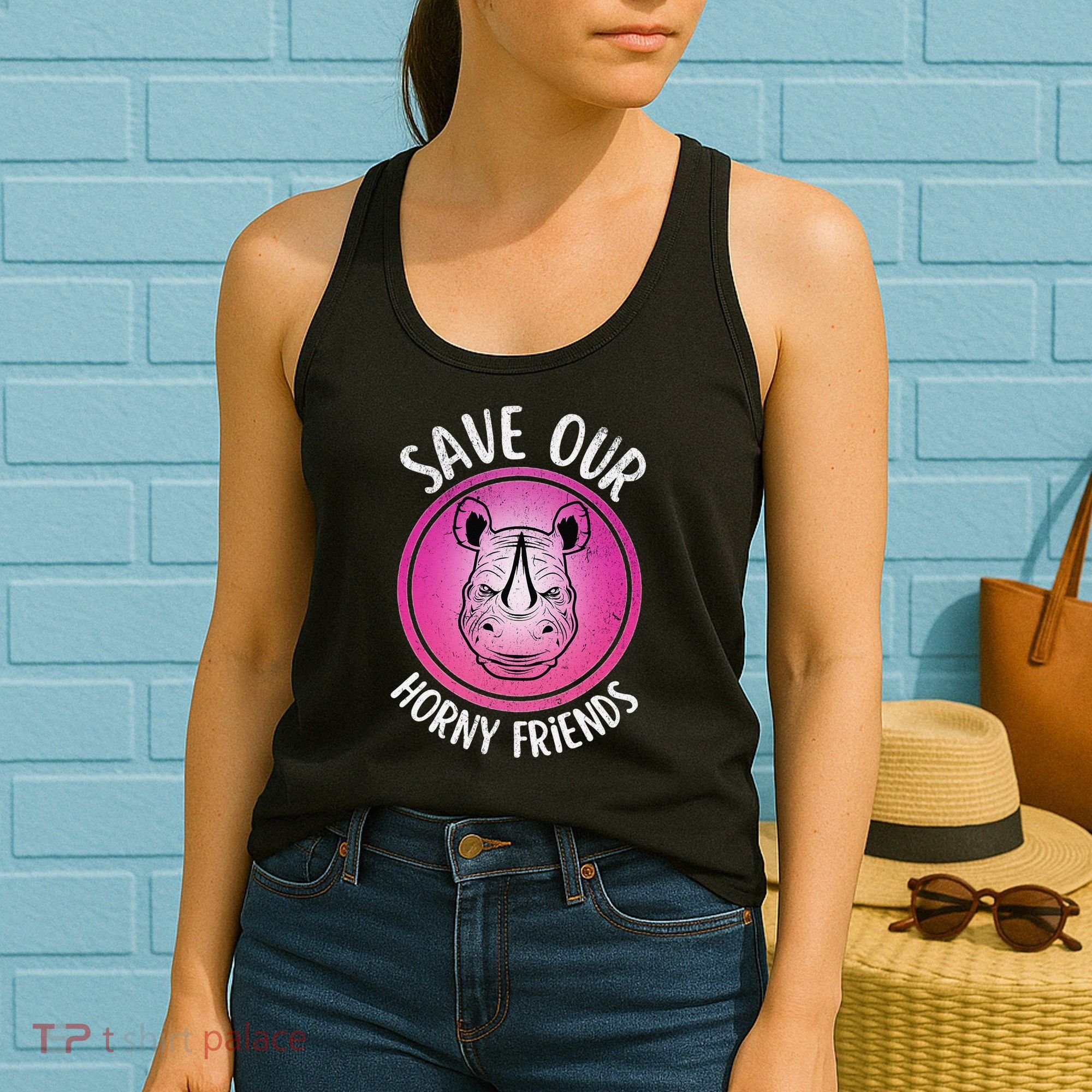 Rhino Save Our Horny Friends Funny Rhinoceros Women's Tank Top