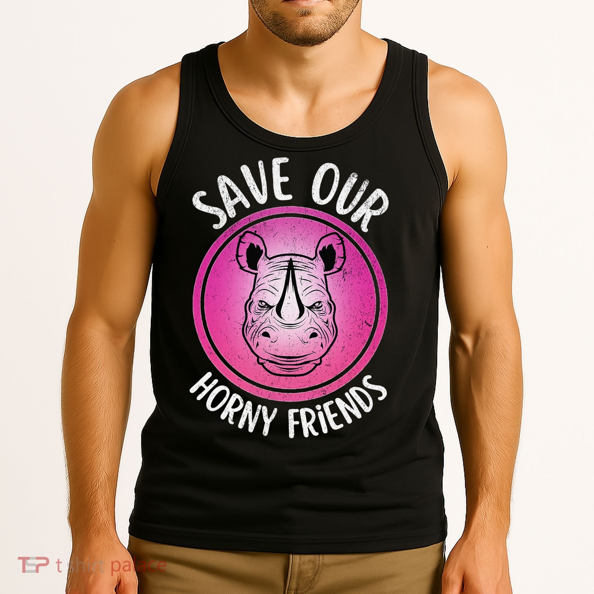 Rhino Save Our Horny Friends Funny Rhinoceros Tank Top