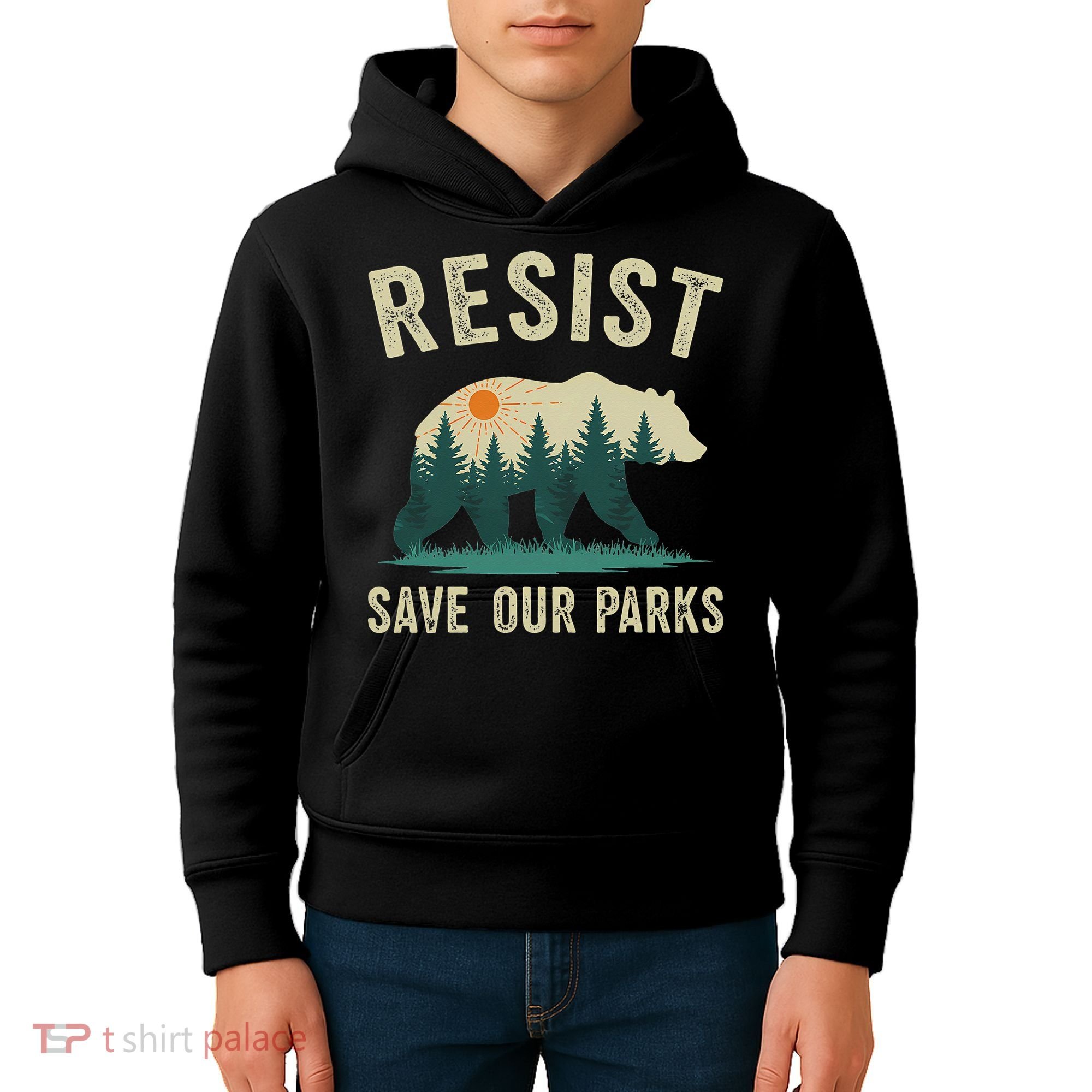 Resist Save Our Parks Alt US National Parks Bear Nature Gift Kids Hoodie