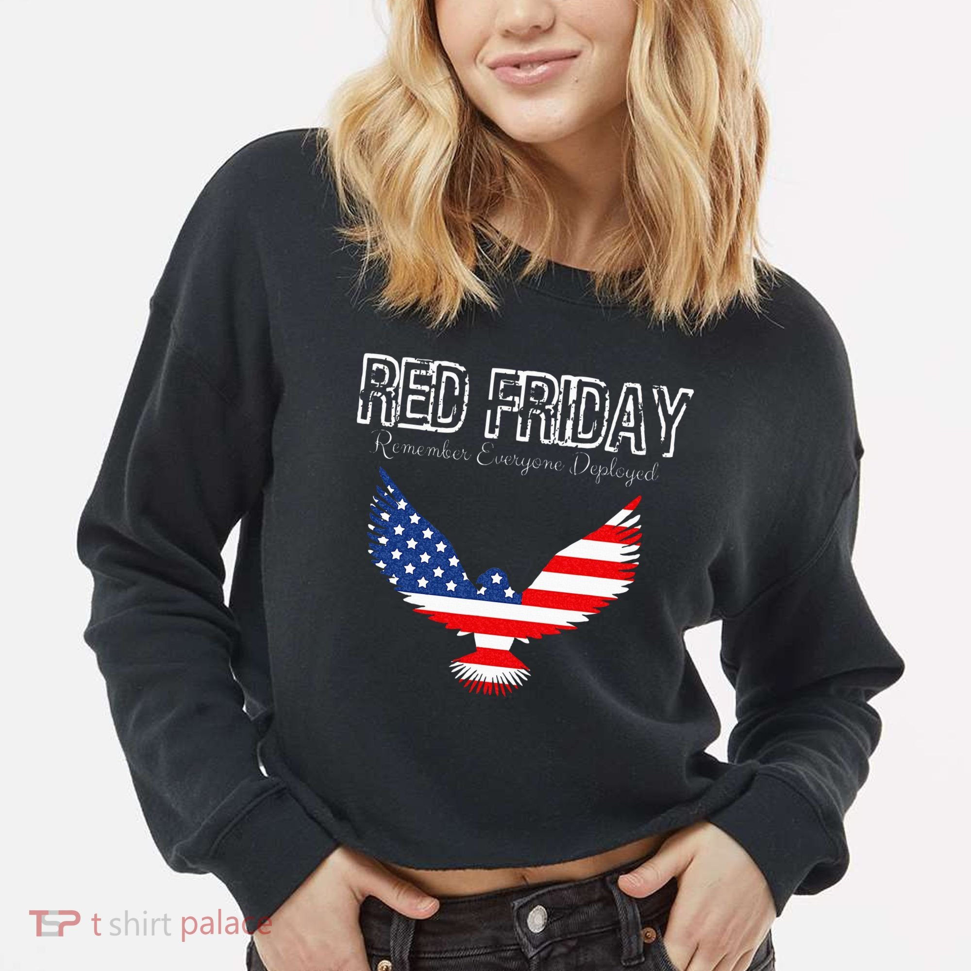 R.E.D. Support Our Troops Wear Red On Friday Cropped Pullover Crew