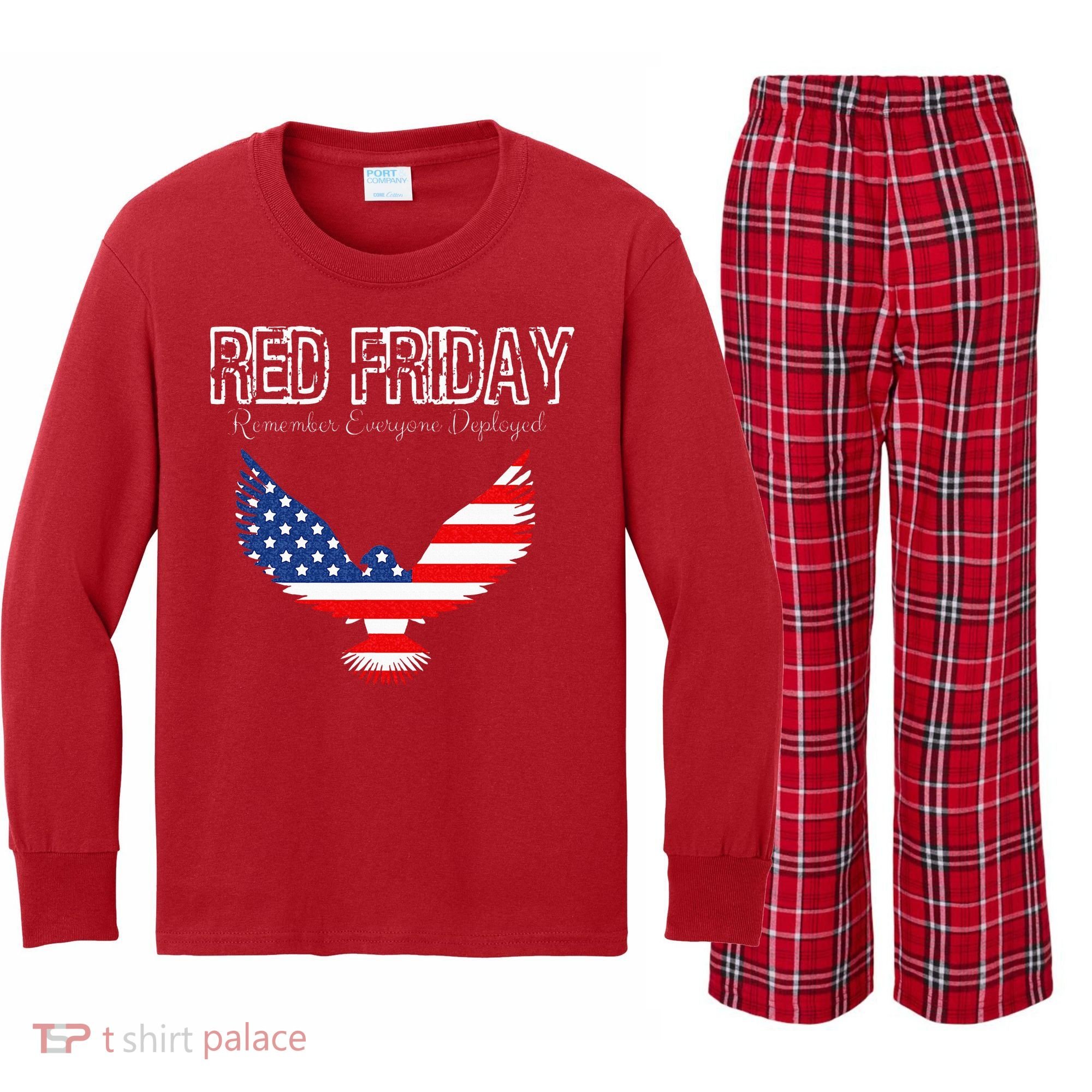 R.E.D. Support Our Troops Wear Red On Friday Kids Long Sleeve Plaid Pajama Set