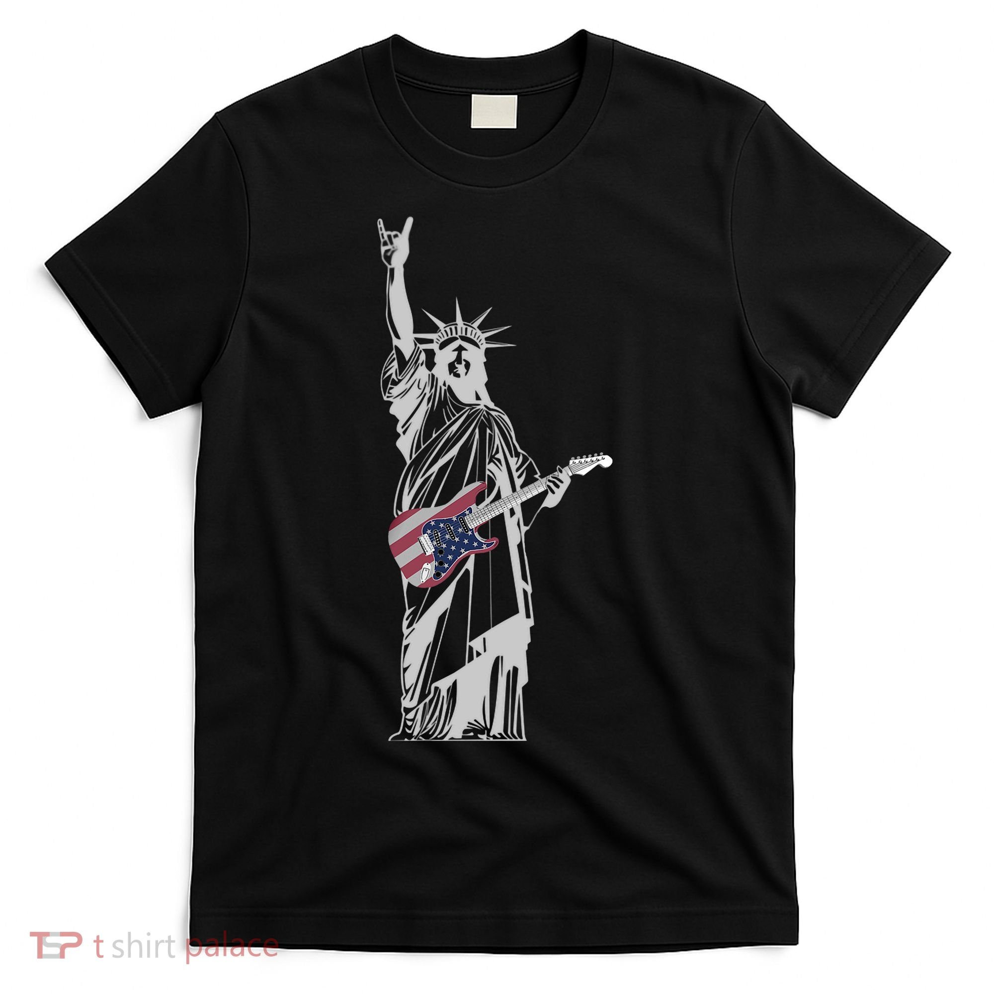 Rocking Statue Of Liberty 4th Of July Guitar T-Shirt