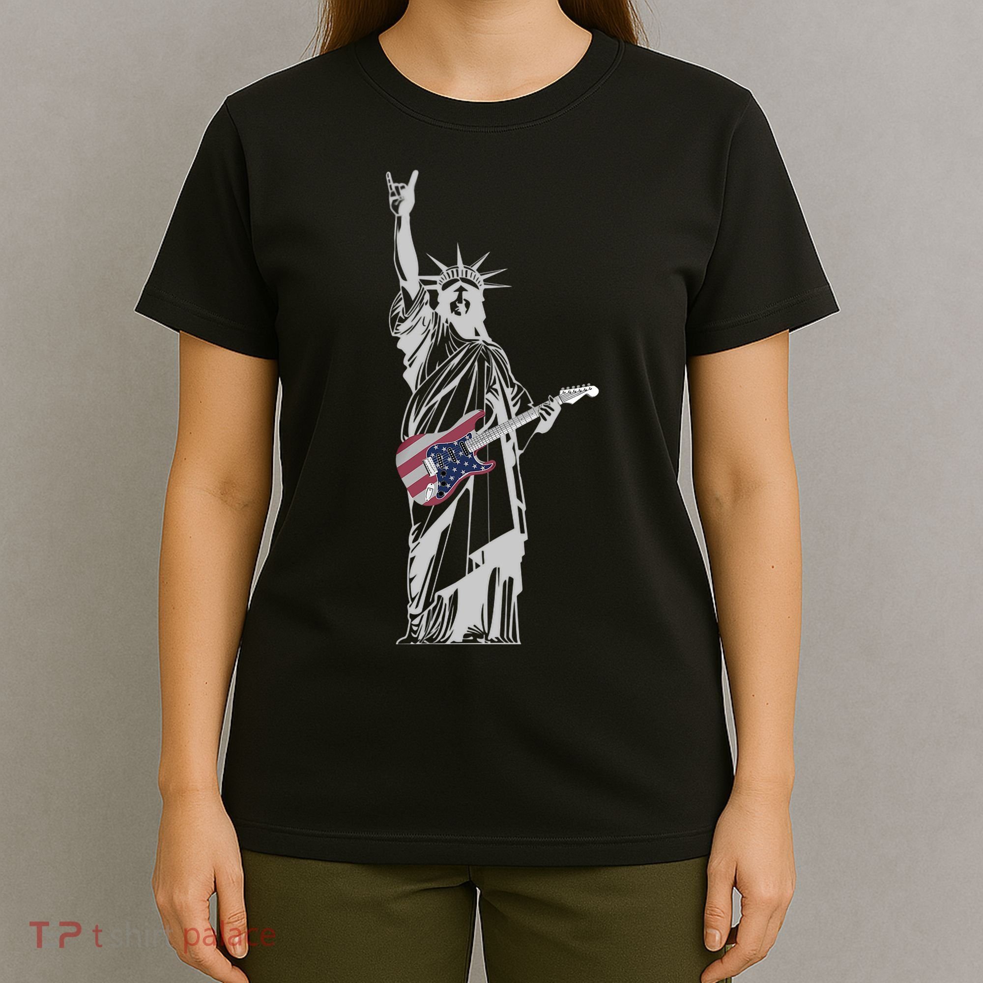 Rocking Statue Of Liberty 4th Of July Guitar T-Shirt